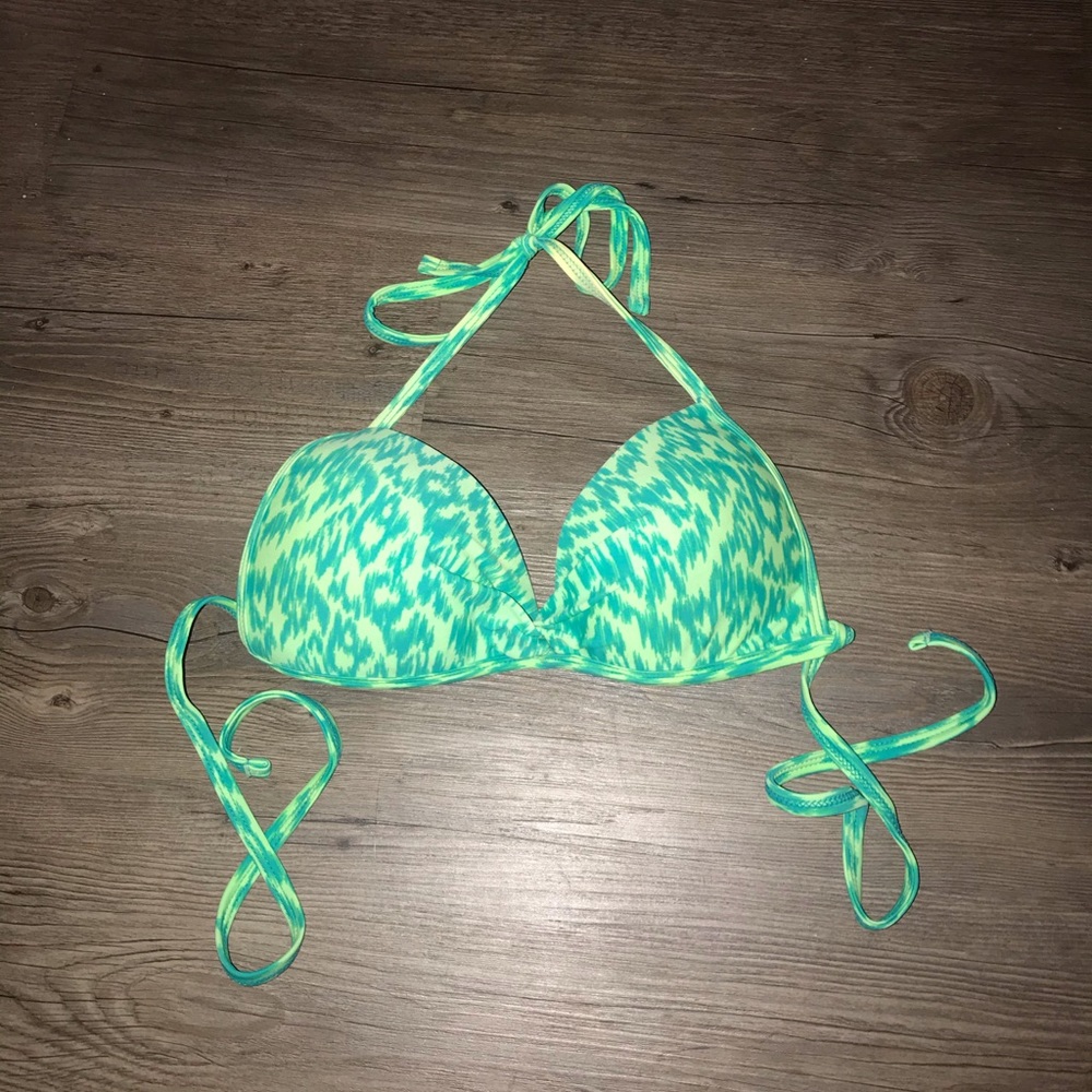 Green and blue bikini top